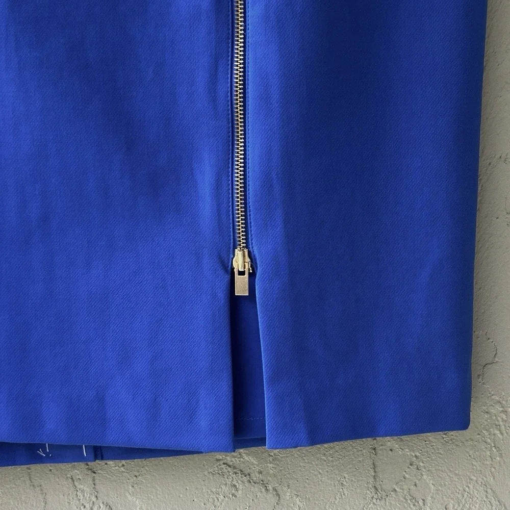 Talbots Women Size 20 Blue Gold Zipper Closure Straight Pencil Cotton Skirt NWT